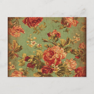Roses roses vieilles sur carte postale verte