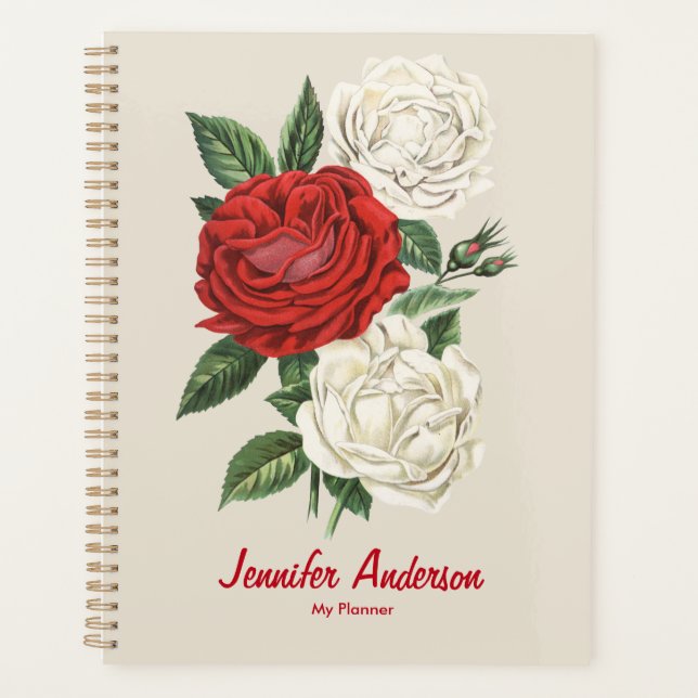 Roses Rouge & Blanc Floral Votre Nom Quotidien Heb (Devant)