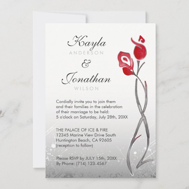 Roses rouges argentés des invitations | de mariage (Devant)