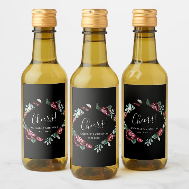Roses rouges, Chevaux Mariage noir Mini Étiquette  (Bouteilles)