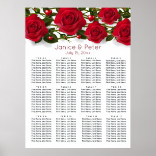 Roses rouges, coeurs Mariage 12 tables Tableau de