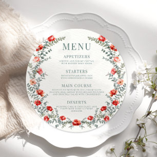 Roses rouges couronnes verdure ronde Menu Carte Pl