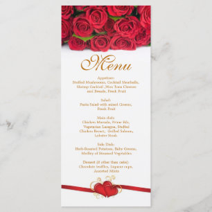 Roses rouges et carte de support de menu de coeurs