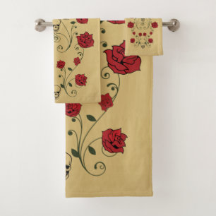 Roses rouges et crânes Ensemble de serviettes de b