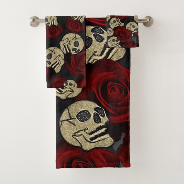 Roses rouges et crânes gris noir floral gothique (En situation)