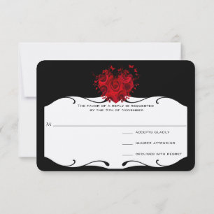 Roses rouges et papillons Coeur sur RSVP noir