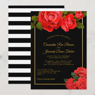 Roses rouges et rayures Faire-part de mariage offi