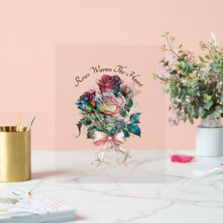 Roses rouges et roses avec une carte à ruban
