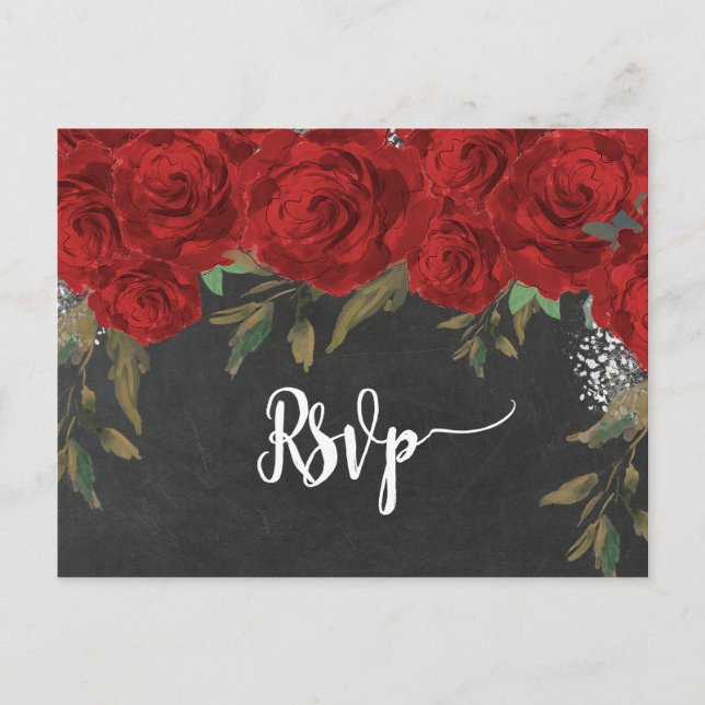 roses rouges floraux mariage rsvp carte postale (Devant)