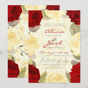 Roses rouges peintes Faire-part de mariage