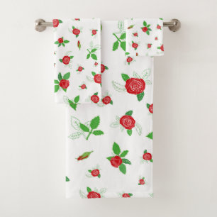 Roses Rouges Romantiques Motif Floral Bain Rétro T