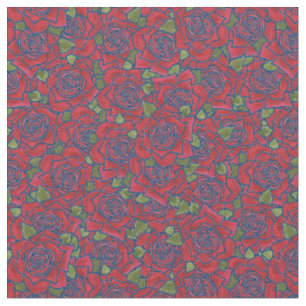Roses rouges romantiques sur tissu Motif bleu