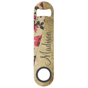 Roses rustiques rouges sur le monogramme d'or de