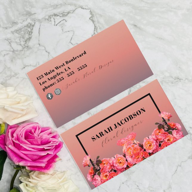 Roses Schwarzes Rechteck Rahmen Blumendesigner Visitenkarte (Von Creator hochgeladen)