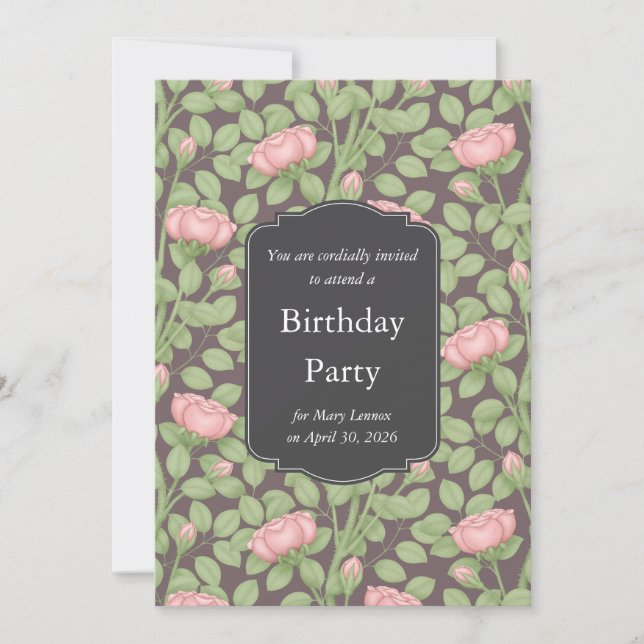Roses Secret Garden Dark Plum Geburtstag Einladung (Vorderseite)