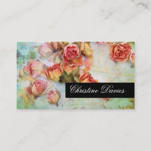 Roses secs sur le carte de visite vintage vert