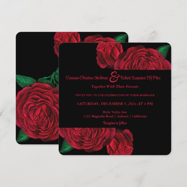 Roses sont Faire-part de mariage rouges (Devant / Derrière)