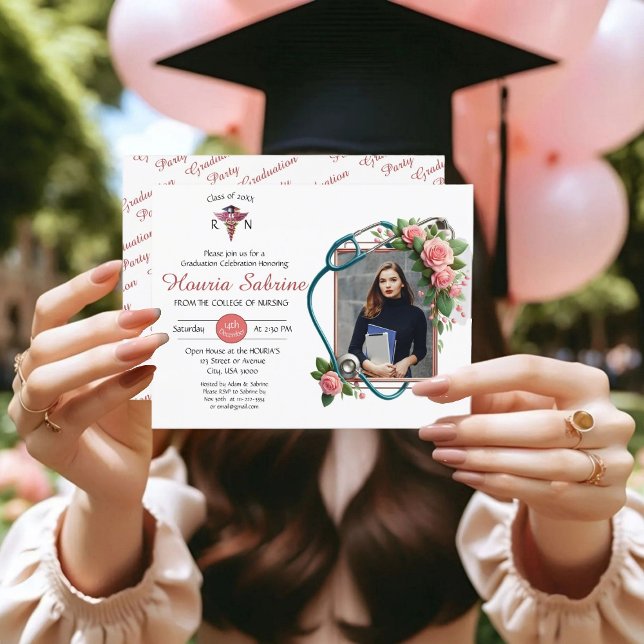 Roses Stethoscope Nurse Abschluss Einladung Postkarte (Von Creator hochgeladen)