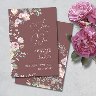 Roses sur carte de mariage Bourgogne Save The Date