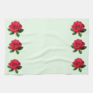 Roses sur des serviettes de cuisine vert pâle