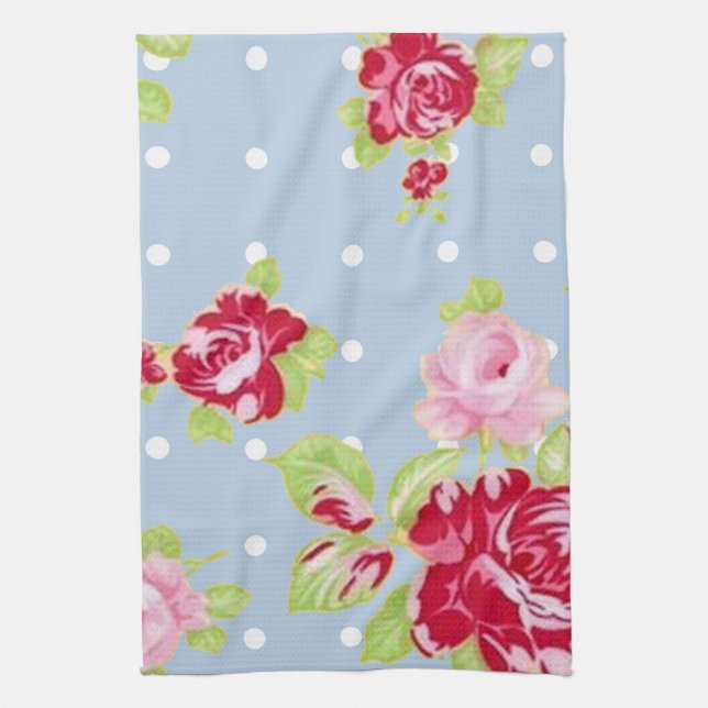 Roses Sur Serviette Cuisine Bleue (Vertical)