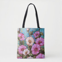 "Roses trémière lumineuses" 16" x 16" sac