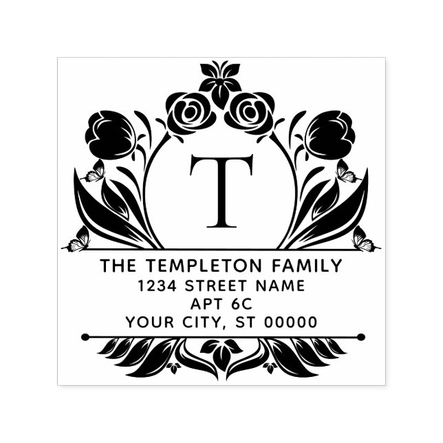 Roses & Tulips Border Frame Name Initial Address Permastempel (Design)
