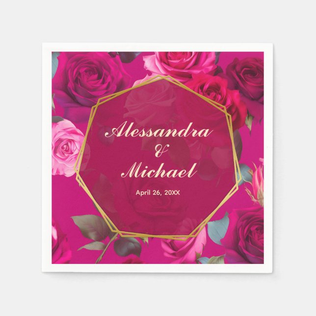 Roses über Viva Magenta | Hochzeit Serviette (Vorderseite)