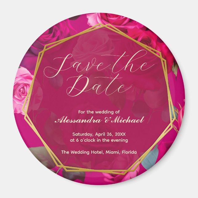 Roses über Viva Magenta | Hochzeitstag speichern Magnet (Vorne)