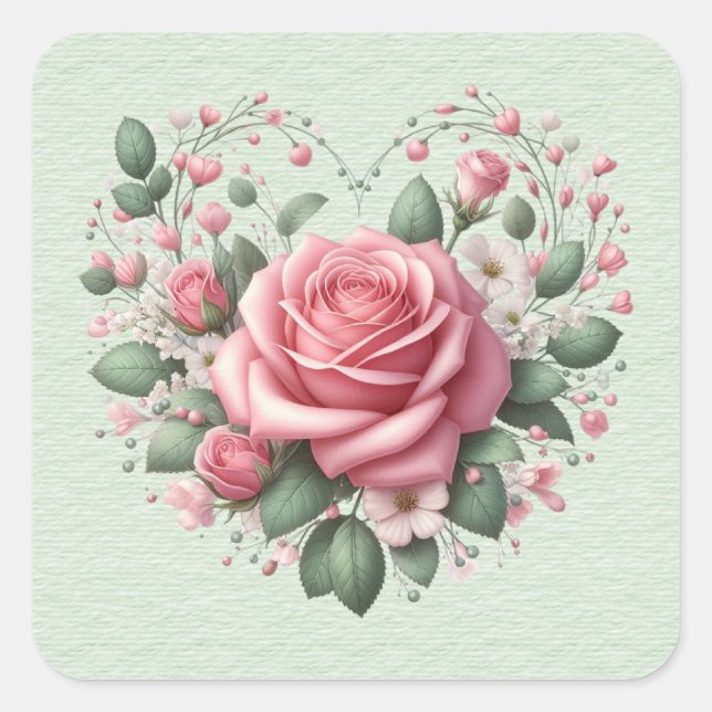 Roses Valentine Herz Quadratischer Aufkleber (Vorderseite)
