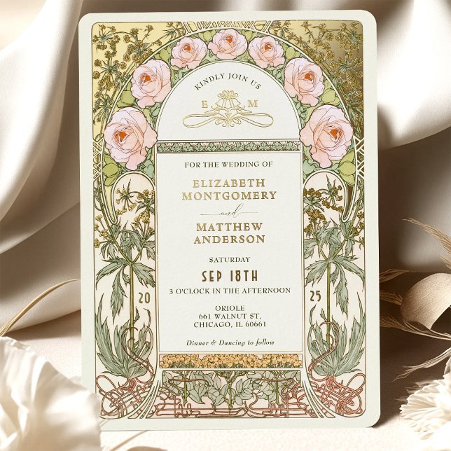 Roses Vintage Hochzeit Jugendstil Folieneinladung (Von Creator hochgeladen)