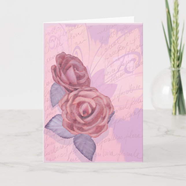 roses vintages, carte de voeux (Devant)
