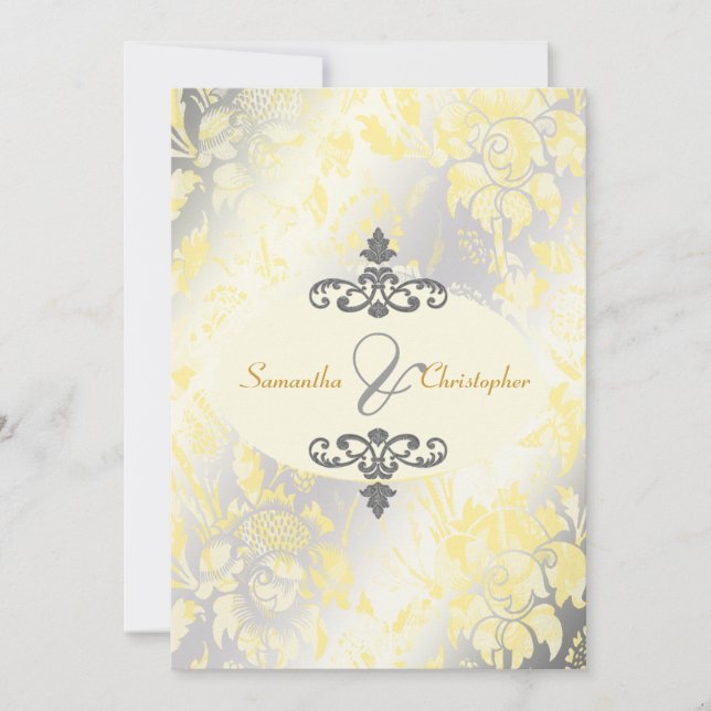 Roses Vintages Invitations Jaune + Argent 5x7 (Devant)