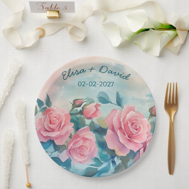 Roses Wedding Engagemen Brautparty CUSTOM Pappteller (Hochzeit)