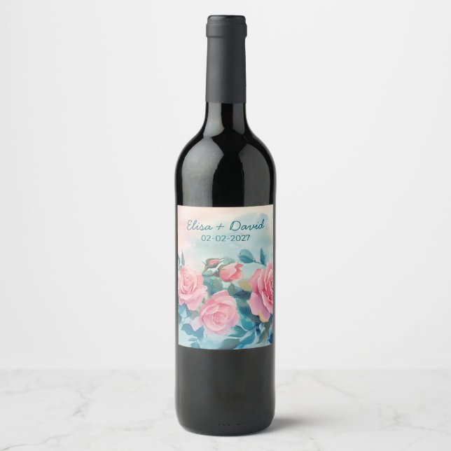 Roses Wedding Verlobung Brautparty CUSTOM Weinetikett (Vorderseite)