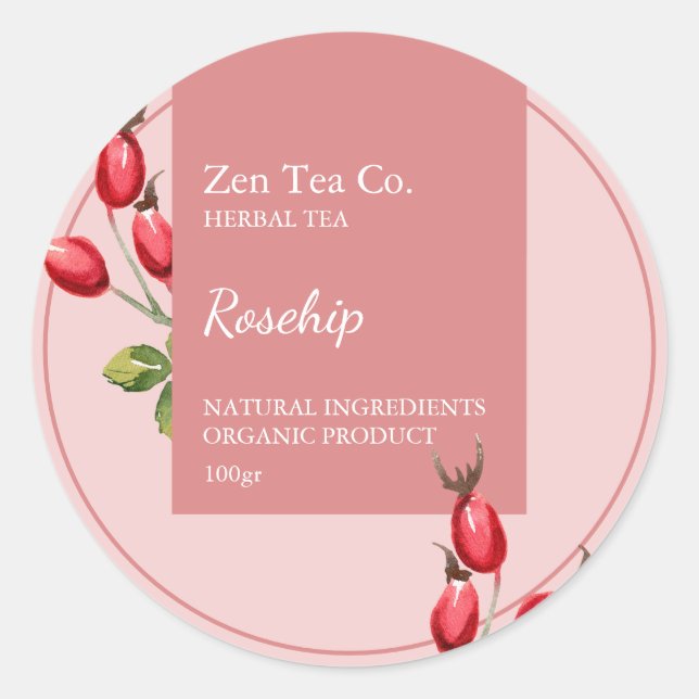 Roseship Herbal Tee Business Label Runder Aufkleber (Vorderseite)