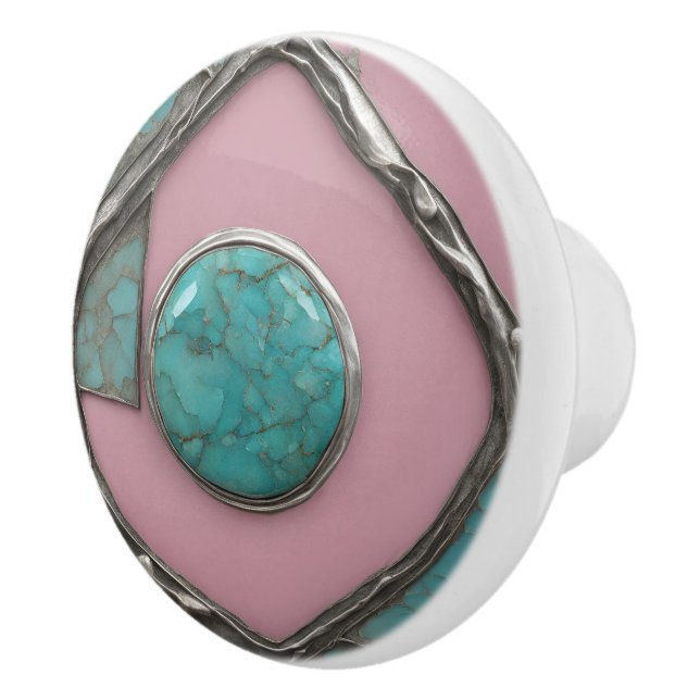 Rosestone Turquoise Core and Sculpted Silver Keramikknauf (Rechts)