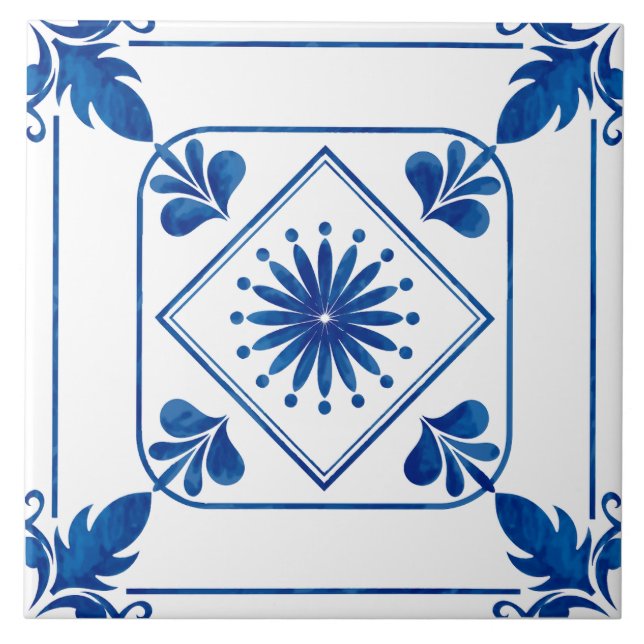 Rosette (Classic Blue) Keramik Tile Fliese (Vorderseite)