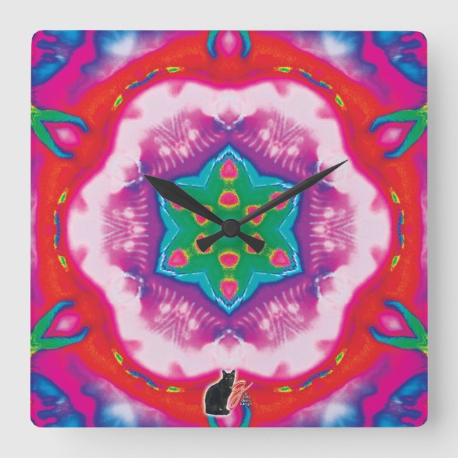 Rosette Kaleidoscope Quadratische Wanduhr (Vorderseite)