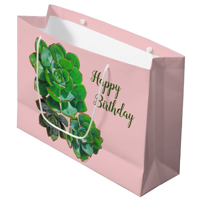 Rosette Succulent Grand Sac Cadeau (Devant Angle)