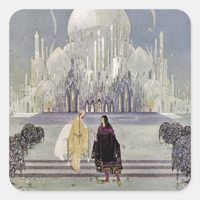 Rosette und Prinz Charmant Quadratischer Aufkleber (Vorderseite)