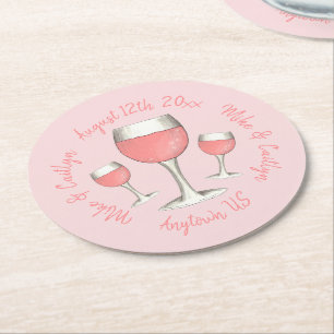 Roséwein Rosa Rosen Brautparty Runder Pappuntersetzer