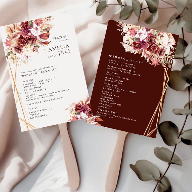 Rosewood & Gold Floral Wedding Program Fan Fächer (Von Creator hochgeladen)