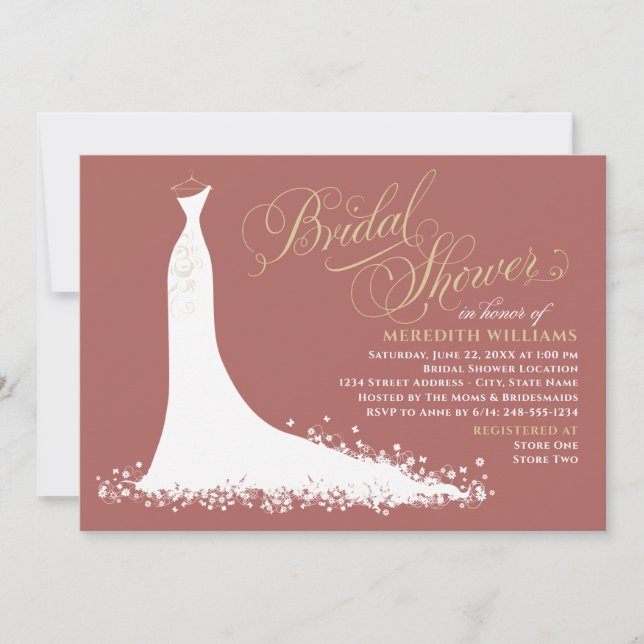 Rosewood Gold Wedding Gown Brautparty Einladung (Vorderseite)