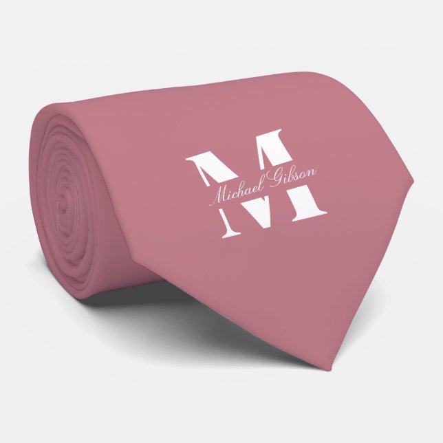 Rosewood Pink | Custom Monogram Wedding Groomsmen  Krawatte (Gerollt)