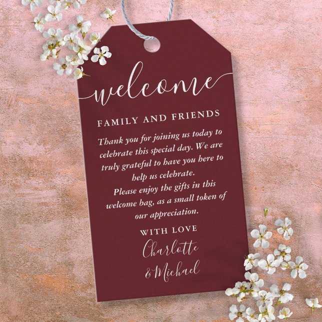 Rosewood Pink Gastgeschenk Hochzeit Begrüßungskörb Geschenkanhänger (Rosewood Pink Wedding Favor Welcome Basket Bag Gift Tags)