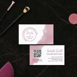 Rosewood Pink Watercolor Eleganter Circle QR Code Visitenkarte