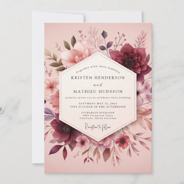 Rosewood Romantic Bloom Wedding Einladung (Vorderseite)