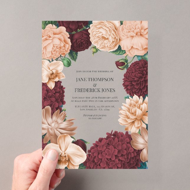Rosewood, Terracotta Blush & Apricot Silk Wedding Acryleinladungen (Insitu (Handheld))