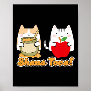 Rosh Hashana for Cat People Kawaii - Happy Jewish Poster